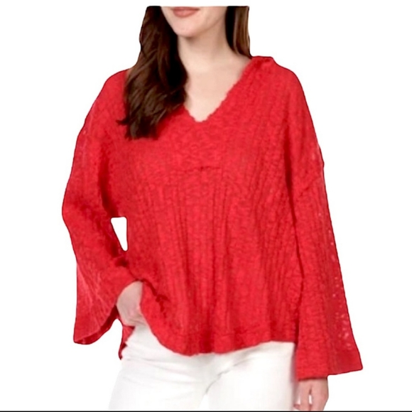 SOLD. Free People Slouchy Baja Babe Hacci Red Hooded Cardigan. As New. No Tag - Picture 4 of 16